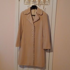 Express design studio cream wool coat with ruffle trim, size M.